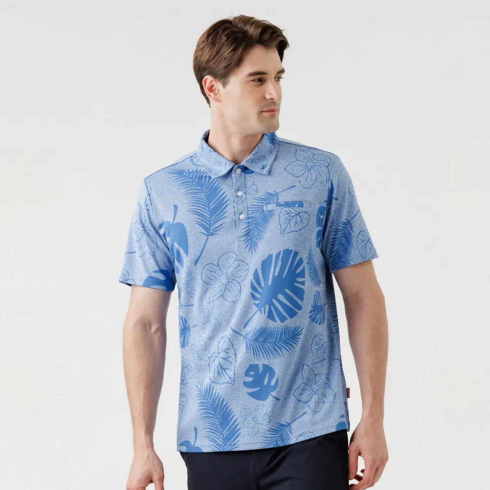 【Hilltop 山頂鳥】Polygiene抗UV吸濕快乾熱帶雨林緹花POLO衫 男款 淺藍｜PS14XMM2ECEZ