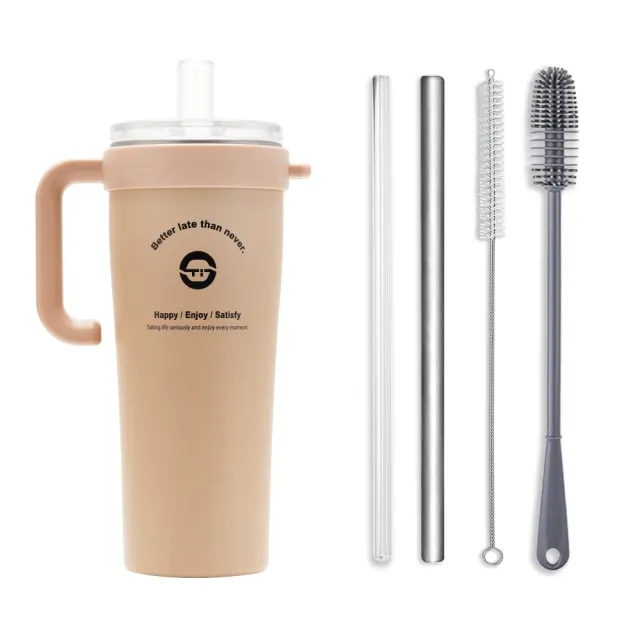 【REUN】REUN純鈦吸管杯800ml+純鈦吸管(純鈦金屬製作.長效保溫保冷.多色可選.大容量)