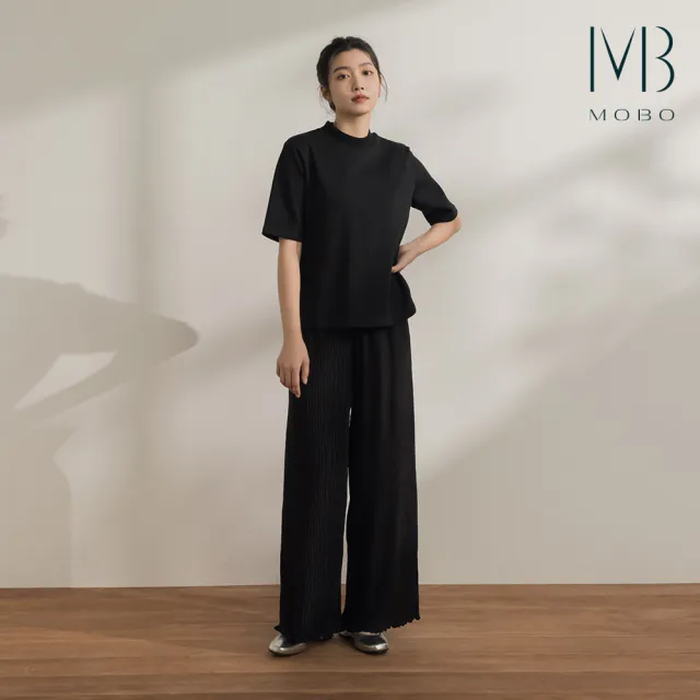 【MO-BO】舒適紋理壓摺長褲