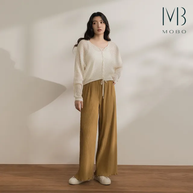【MO-BO】舒適紋理壓摺長褲