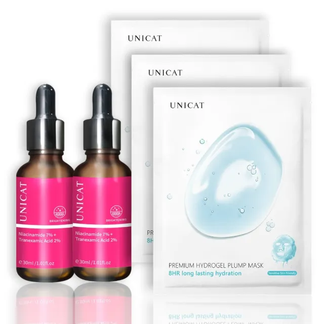 【UNICAT 變臉貓】菸鹼醯胺 傳明酸激光美白原液 2入組|美白精華 淡斑精華 告別暗沉(加 保濕面膜X3片)