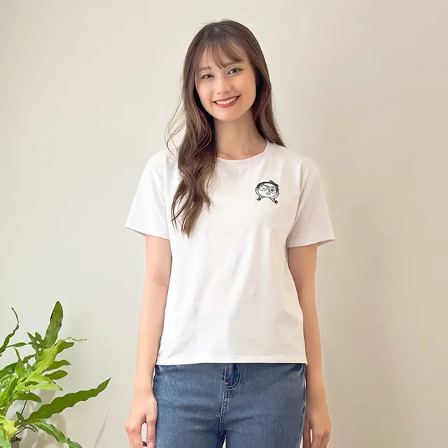 【Hana Mokuba】花木馬日系女裝圓領俏皮女孩印花布貼休閒T恤(T恤)