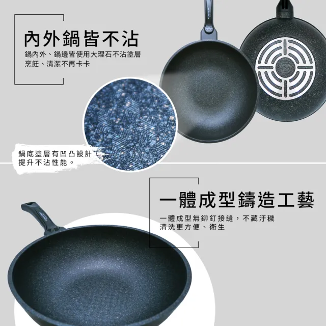 【Korea King】韓國製奈米銀抗菌大理石不沾炒鍋28cm(附蓋)