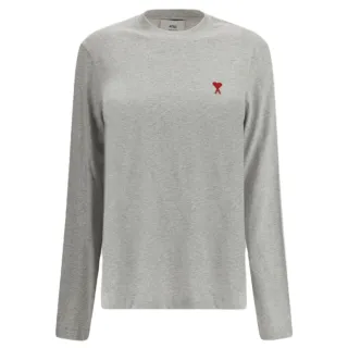 【AMI PARIS】男女同款 愛心A圖騰小LOGO 薄長袖T恤-灰色(XXS號、XS號、S號、M號、L號、XL號)