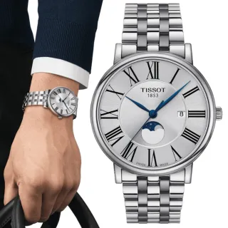 【TISSOT 天梭 官方授權】CARSON系列 簡約時尚月相腕錶 618 年中慶 禮物(T1224231103300)