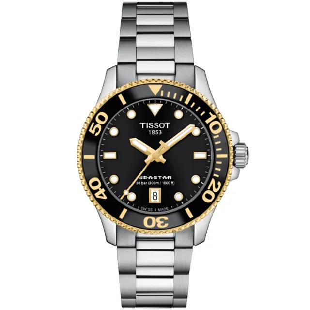 【TISSOT 天梭 官方授權】SEASTAR1000海星系列 半金 潛水女錶 母親節 禮物 推薦(T1202102105100)