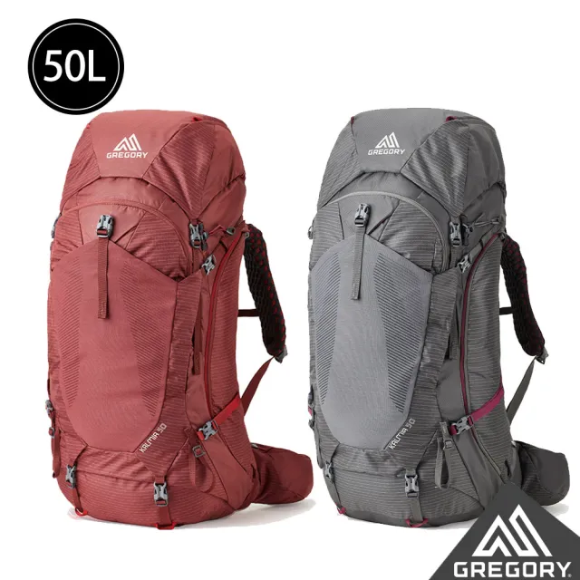 【Gregory官方直營】女 50L KALMIA 登山背包 波爾多紅 二分灰(抗撕裂 耐用 登山包 多日登山 水袋包)