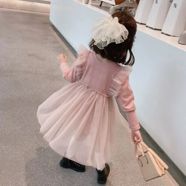 【安朵童舖】現貨韓系小洋裝女童長袖連身裙紗裙新年服可愛短裙兒童洋裝裙子(128/07/22/036/017A)