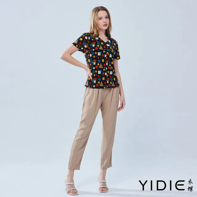 【YIDIE 衣蝶】彩色幾何印花造型上衣-黑