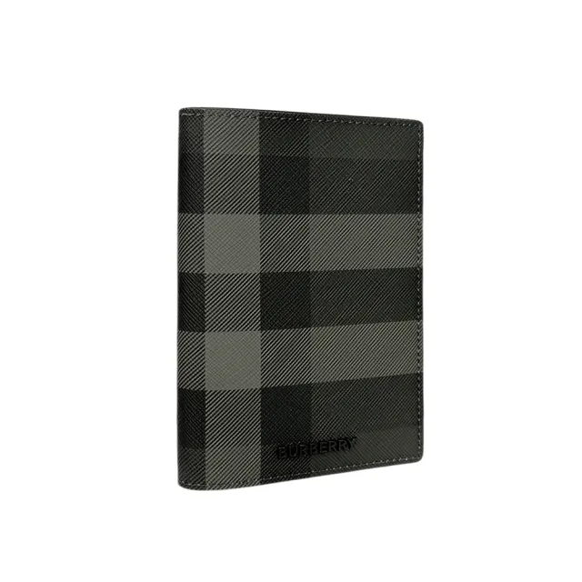 【BURBERRY 巴寶莉】格紋塗層帆布及牛皮護照夾(炭灰色)