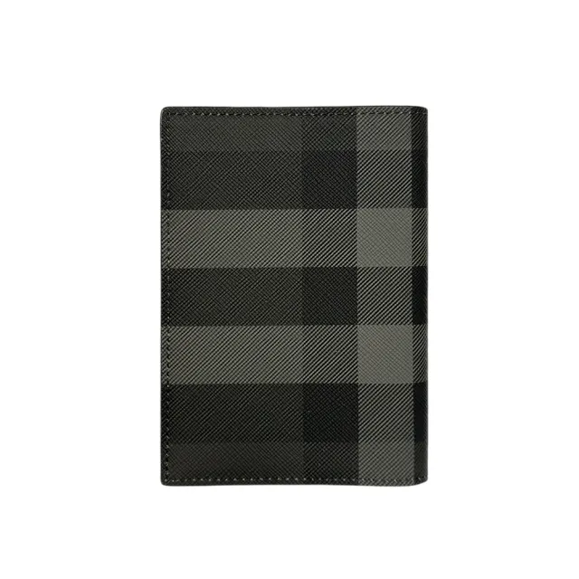 【BURBERRY 巴寶莉】格紋塗層帆布及牛皮護照夾(炭灰色)