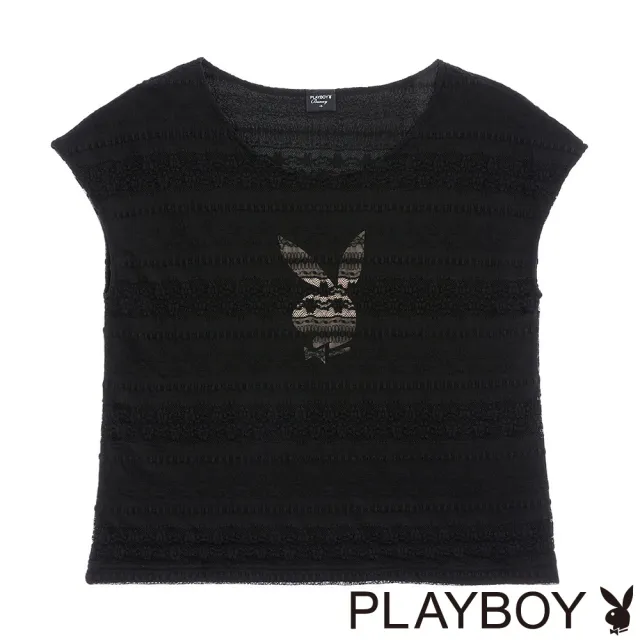 【PLAYBOY】浪漫蕾絲連袖上衣(黑色)