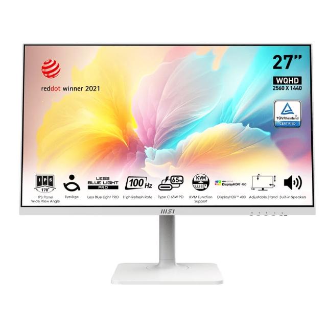 【MSI 微星】Modern MD272QXPW 27型 商務美型顯示器(2K/HDMI+DP+Type C/IPS/100Hz/內建揚聲器/HDR 400)