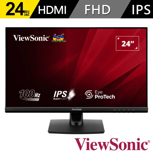 【ViewSonic 優派】VA2414-H 24型IPS FHD 100Hz無邊框螢幕(可壁掛/4ms)
