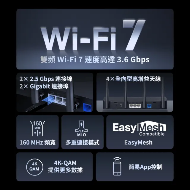【Mercusys水星】Wi-Fi 7 BE3600高CP值雙頻2.5G無線網路路由器分享器(支援AI筆電/EasyMesh/MR27BE)