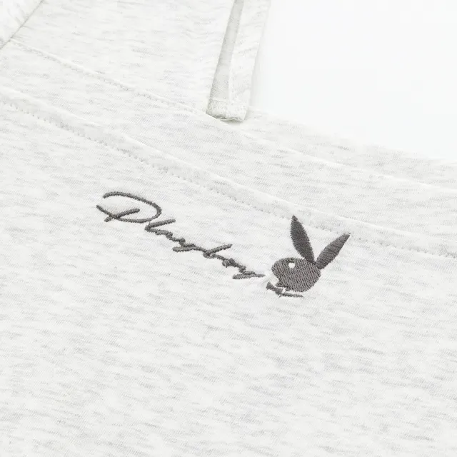 【PLAYBOY】涼感不對稱露肩T-SHIRT(淺麻灰色)