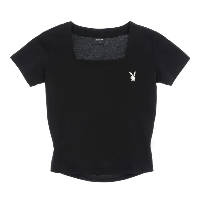 【PLAYBOY】方領後露腰短版T-SHIRT(黑色)