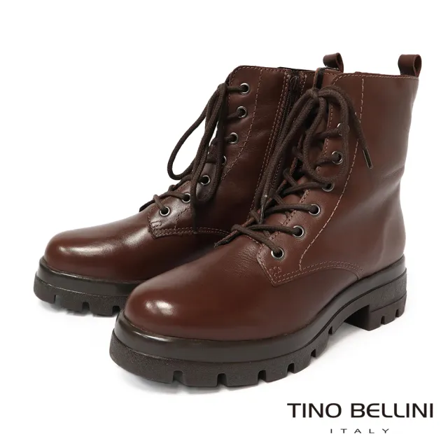 【TINO BELLINI 貝里尼】巴西進口 個性帥氣綁帶短靴FWNV030-6(咖啡)