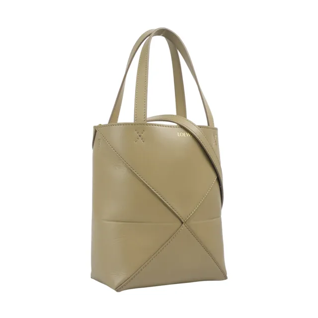 【LOEWE 羅威】Puzzle 亮面小牛皮迷你摺疊托特包(沙色)