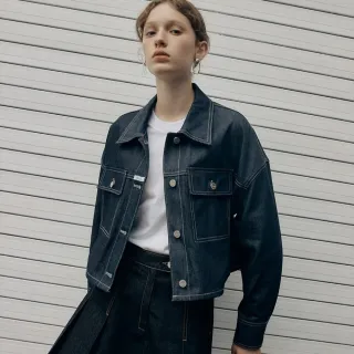 【MARITHE FRANCOIS GIRBAUD】官方旗艦 女版 跳色縫線丹寧外套 MFG 牛仔外套(深藍色)