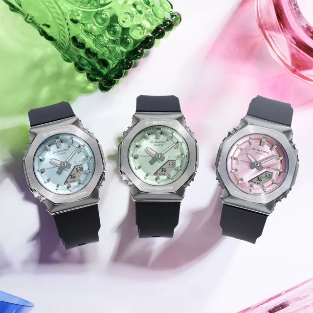 【CASIO 卡西歐】G-SHOCK 時尚粉派對八角防護構造雙顯錶-青蘋綠(GM-S2110-3)