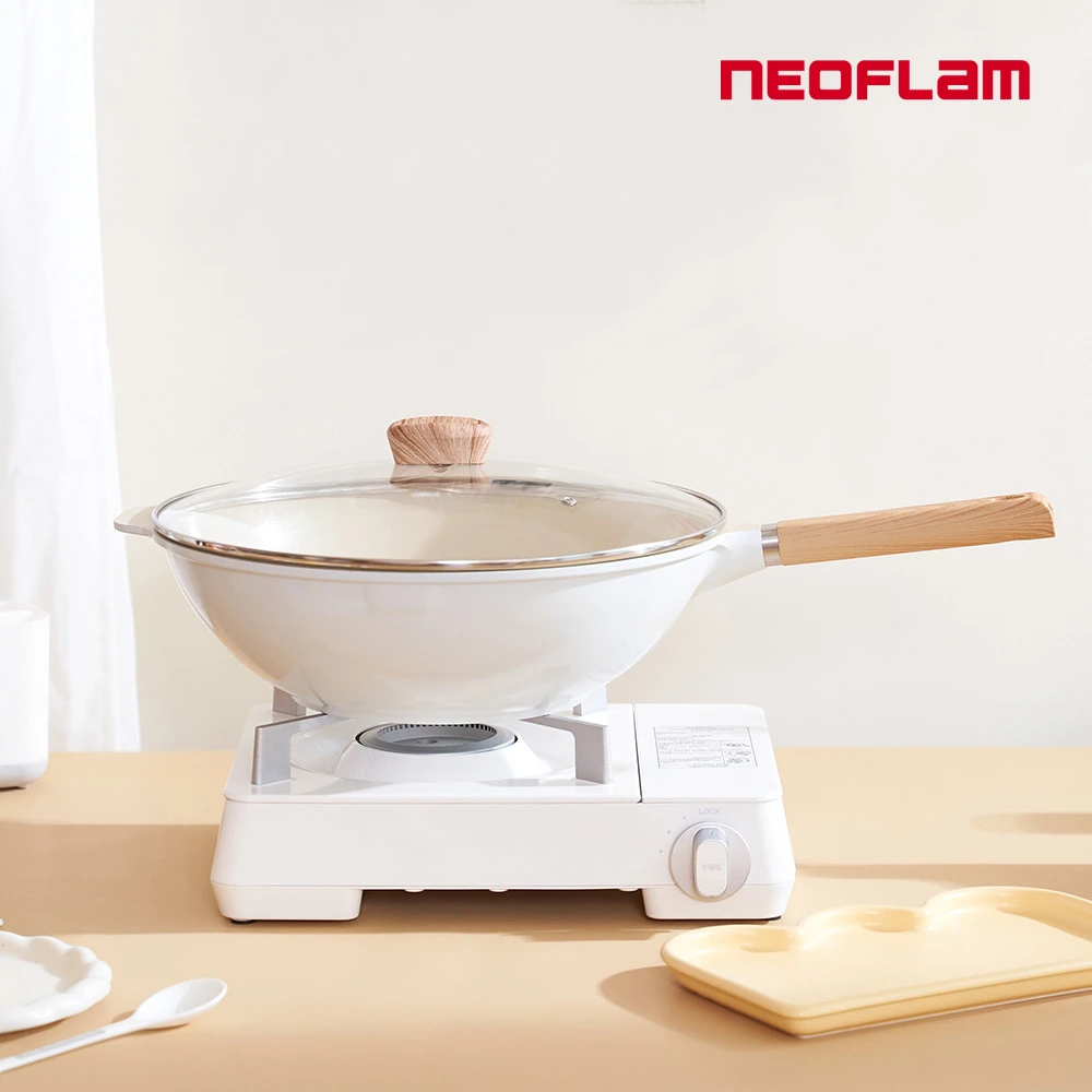 NEOFLAM 34cm炒鍋 NEOFLAMMitra系列34cm炒鍋+玻璃蓋,IH爐可用鍋,非鐵氟龍不沾塗層,FIKA.粉色兩色可選)