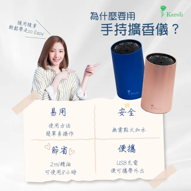 【Karoli 卡蘿萊】智能定時車家兩用無線擴香機(附 5ml有機精油*2)