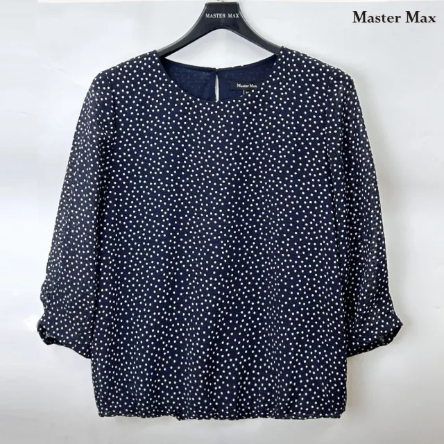 【Master Max】後領釦點點皺皺布七分袖雪紡上衣(8417168)