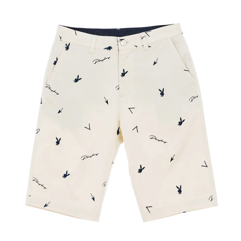 【PLAYBOY】滿版繡花休閒短褲(淺卡其色)