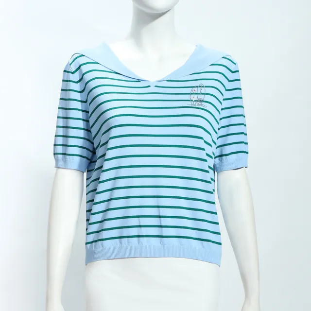 【ILEY 伊蕾】條紋水手領縲縈針織上衣(淺藍；M-XL；1251515004)