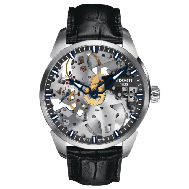 【TISSOT 天梭】鏤空手動上鍊 機械腕錶 618 週年慶 畢業禮物 (T0704051641100)