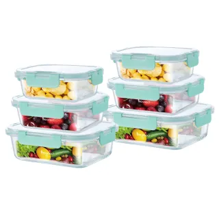 【mo select】密扣防撞耐熱玻璃保鮮盒6件組(耐熱保鮮盒/便當盒/保鮮收納/食物儲存盒)