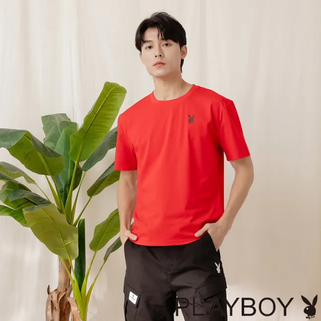 【PLAYBOY】涼感個性印花圓領T-SHIRT(紅色)