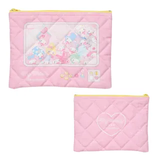 【小禮堂】雙11 Sanrio 三麗鷗 美樂蒂 棉質衍逢扁平收納包 變裝 50週年(平輸品)