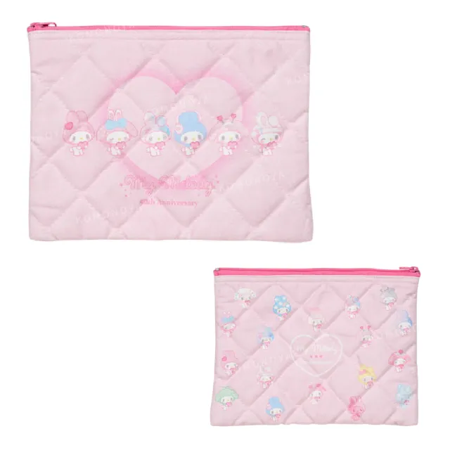 【小禮堂】雙11 Sanrio 三麗鷗 美樂蒂 棉質衍逢扁平收納包 變裝 50週年(平輸品)