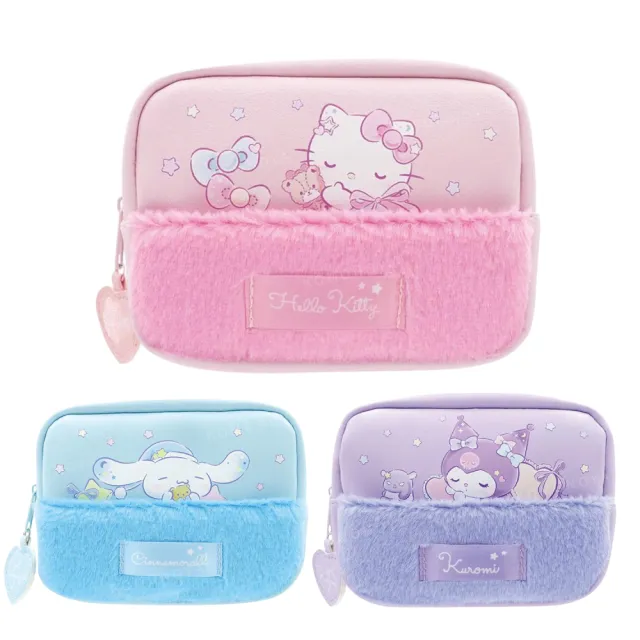 【小禮堂】雙11 Sanrio 三麗鷗 絨毛拼接化妝包 睡衣款 Kitty 大耳狗 酷洛米(平輸品)