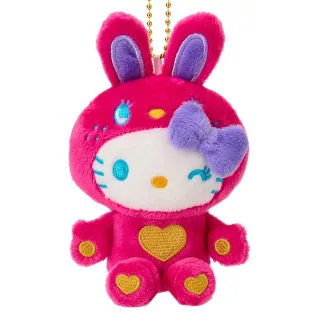 【小禮堂】雙11 Sanrio 三麗鷗 Hello Kitty 絨毛玩偶吊飾 深粉兔裝 變裝50週年(平輸品)