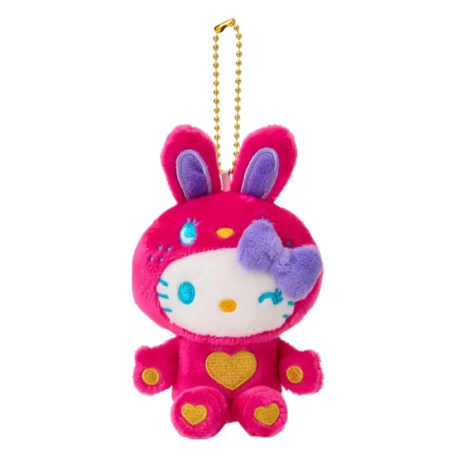 【小禮堂】雙11 Sanrio 三麗鷗 Hello Kitty 絨毛玩偶吊飾 深粉兔裝 變裝50週年(平輸品)