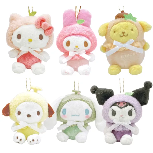 【小禮堂】雙11 Sanrio 三麗鷗 絨毛玩偶吊飾 水果頭套 Kitty 美樂蒂 大耳狗 布丁狗(平輸品)