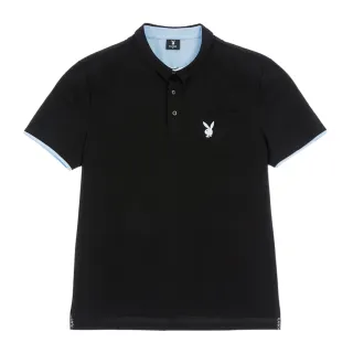 【PLAYBOY】絲滑袖口撞色基礎POLO衫(黑色)