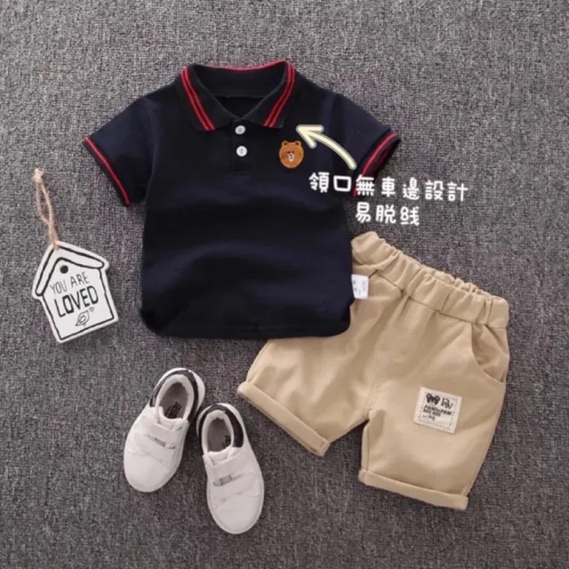 【安朵童舖】現貨韓版polo襯衫上衣短褲兒童兩件式套裝男童衣服褲子男孩短袖套裝(04/016/30)