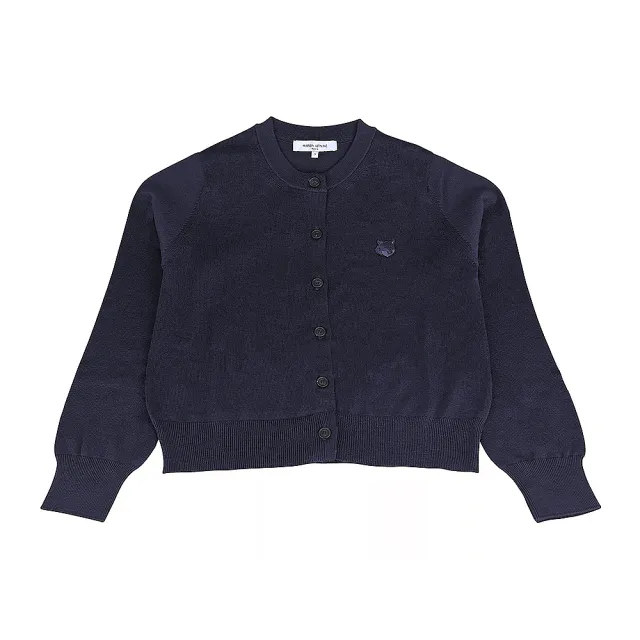 【Maison Kitsune】MAISON KITSUNE狐狸頭LOGO羊毛6鈕釦長袖圓領開襟衫(女款/墨藍)