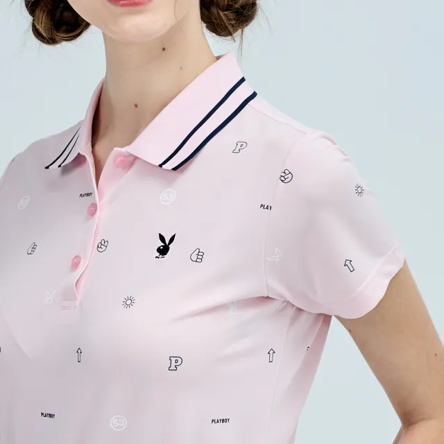【PLAYBOY GOLF】女款吸濕排汗抗UV短袖POLO衫-粉(高爾夫球衫/KA25110-15)