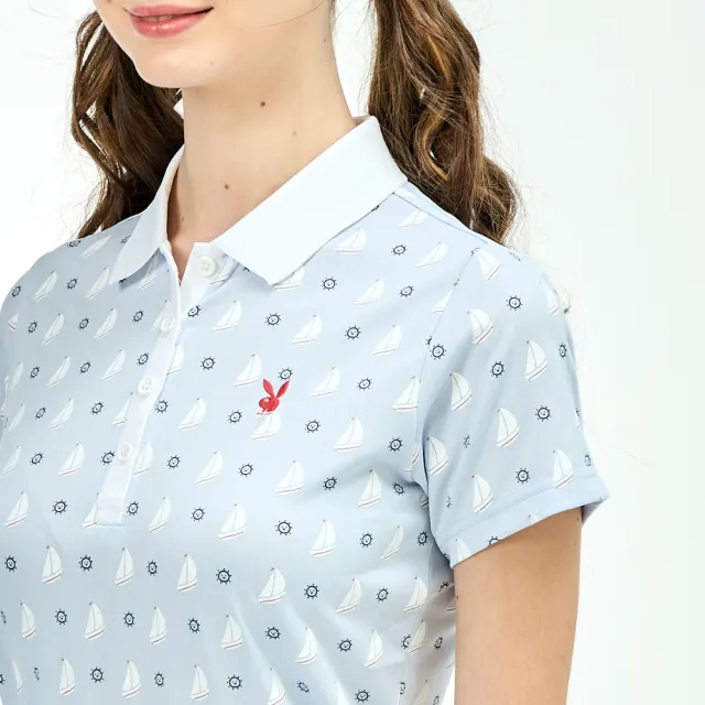 【PLAYBOY GOLF】女款太陽帆船吸濕排汗短袖POLO衫-藍(高爾夫球衫/KA25102-53)