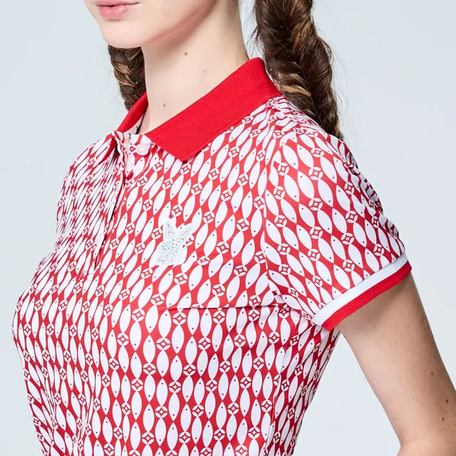 【PLAYBOY GOLF】女款小魚印花銀離子抗菌防臭短袖POLO衫-紅(吸濕排汗/高爾夫球衫/KA25108-18)