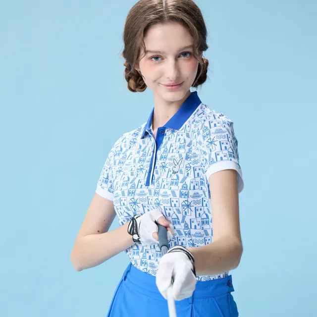 【PLAYBOY GOLF】女款地中海風抗UV短袖POLO衫-藍(吸濕排汗/高爾夫球衫/KA25111-56)