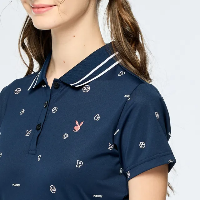【PLAYBOY GOLF】女款吸濕排汗抗UV短袖POLO衫-深藍(高爾夫球衫/KA25110-58)