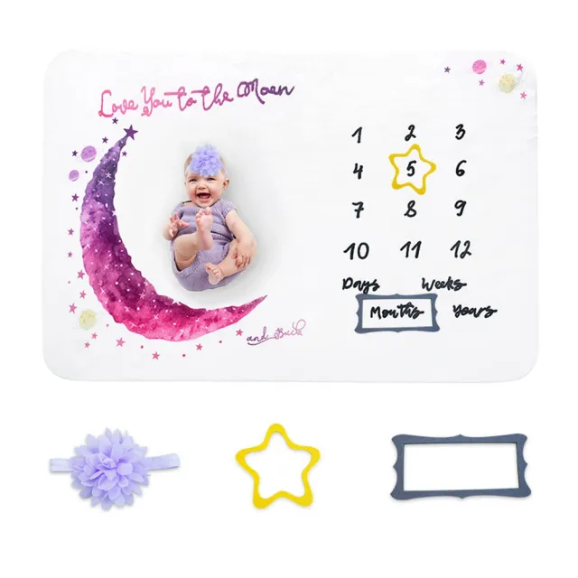 【Kori Deer 可莉鹿】彌月禮盒組-法蘭絨嬰兒童成長紀錄日期毯(嬰兒里程碑毯安撫毯包巾拍照背景毛毯空調毯)