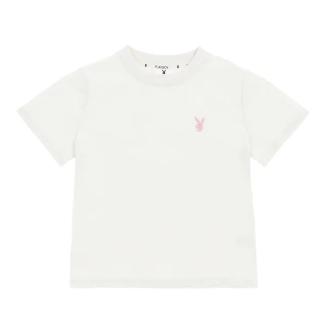 【PLAYBOY】簡約短版刺繡T-SHIRT(沙灰白色)
