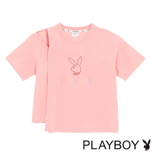 【PLAYBOY】OVERSIZE寬版落肩T-SHIRT(鮭魚粉色)